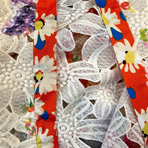 Michael Simon Floral Lace Silk Trim Jacket Size P L Orange Red Sheer Lightweight - Picture 16 of 16